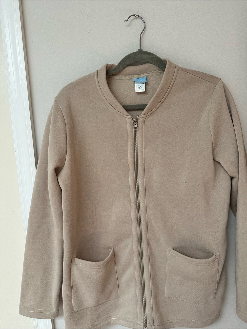 Neutral-Taupe Bomber Jacket with Front Zip